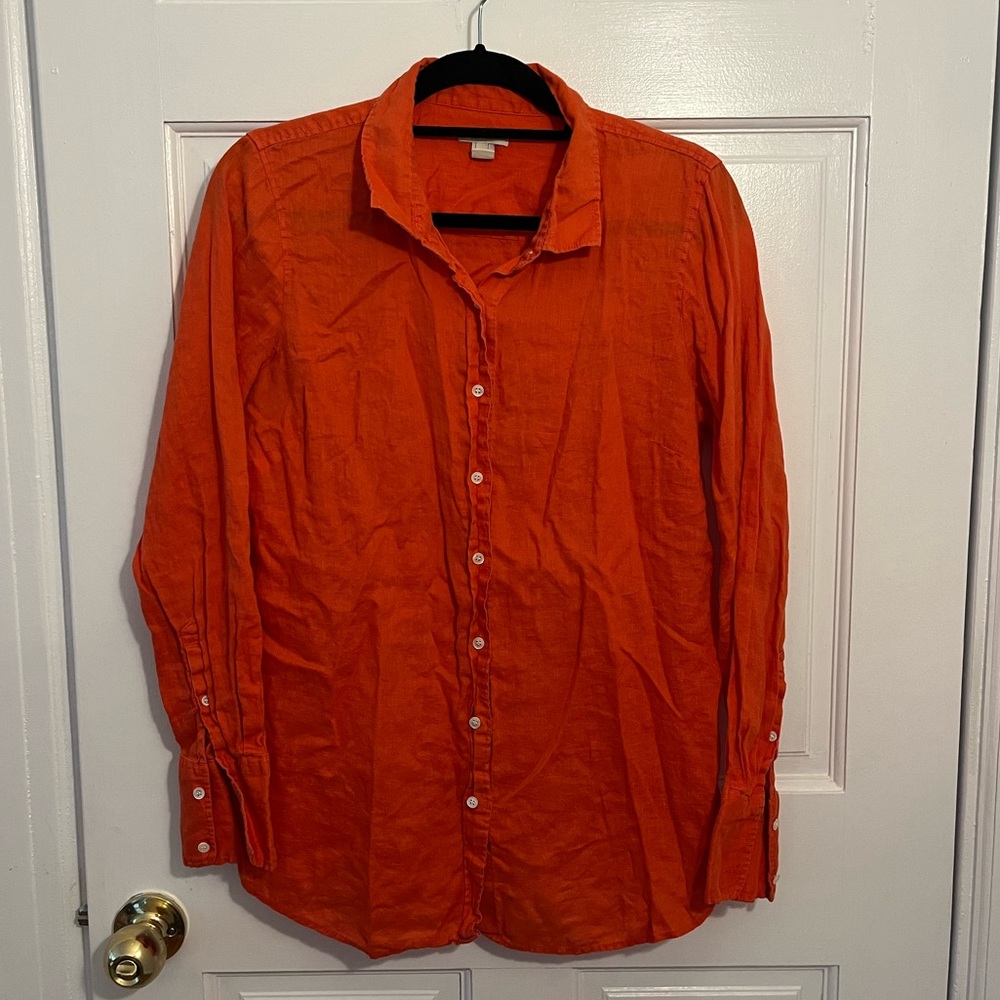 J. Crew coral 100% linen button down shirt